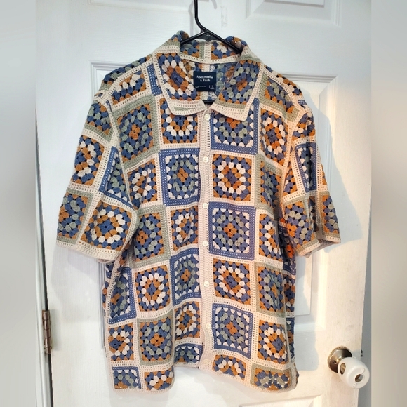 Abercrombie & Fitch Men's Crochet-Style Button-Through Sweater Polo Size Large - Picture 3 of 16